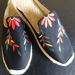 Black Floral Cotton Espadrilles Slides NEW 8